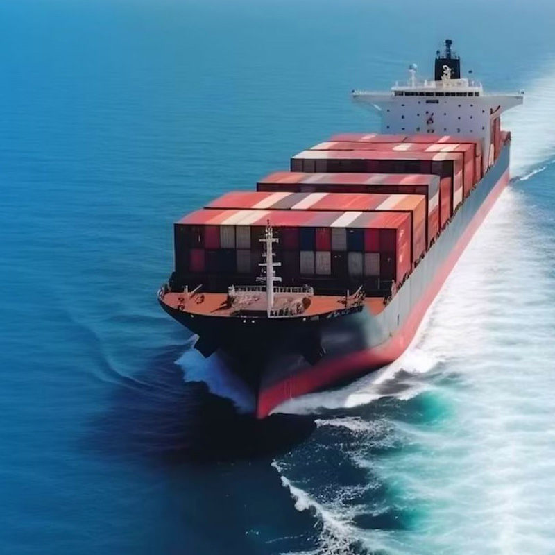 Ocean freight containers on a cargo vessel